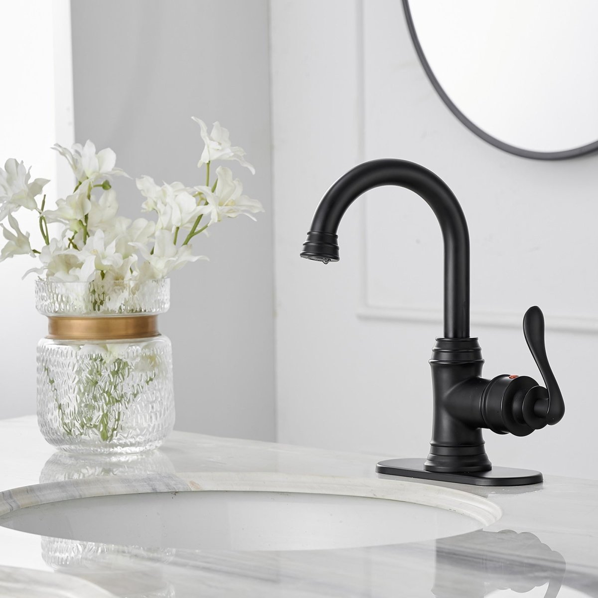 Single Hole 1-Handle Bathroom Faucet With Swivel Spout Black - buyfaucet.com