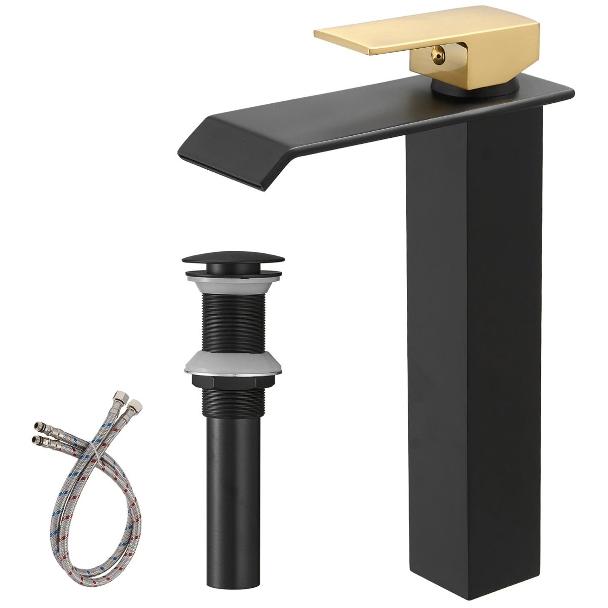 Single Hole Bathroom Faucet with Pop-up Drain Black & Gold - buyfaucet.com