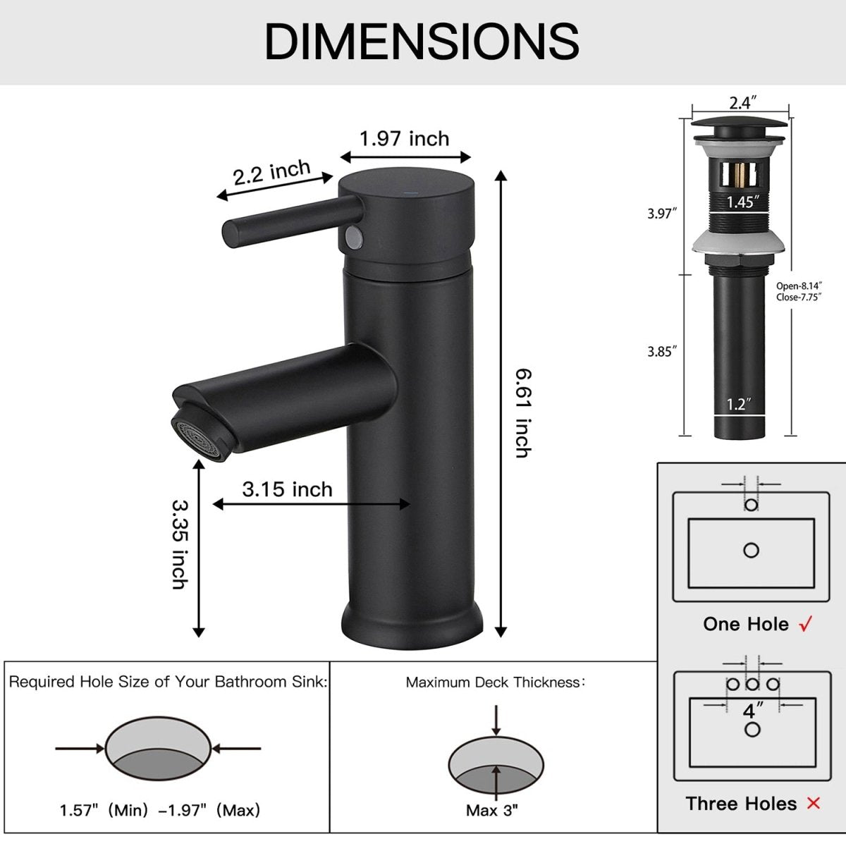 Single Hole Bathroom Faucet With Pop Up Drain in Matte Black - buyfaucet.com