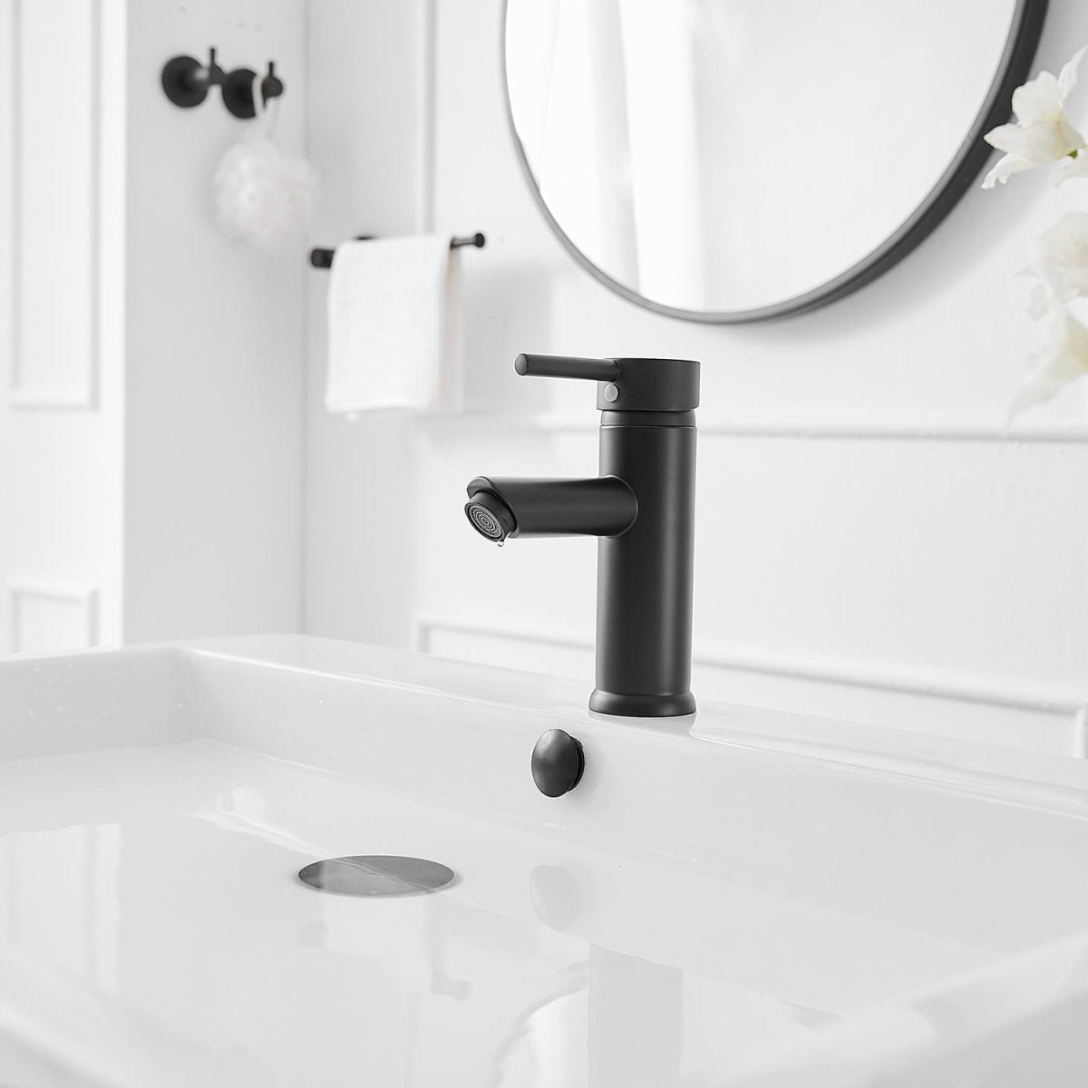 Single Hole Bathroom Faucet With Pop Up Drain in Matte Black - buyfaucet.com