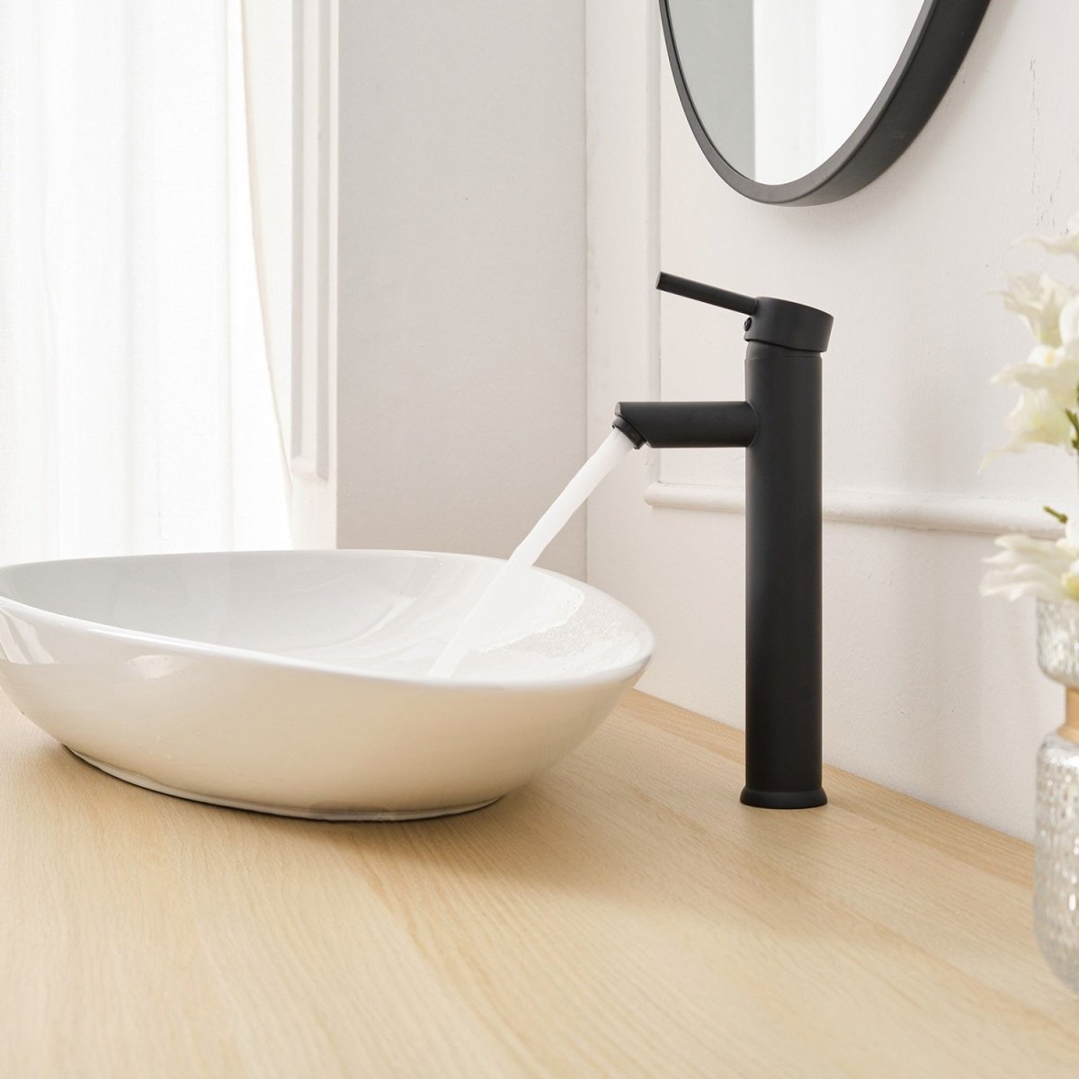 Single Hole Bathroom Faucet with Supply Hose in Matte Black - buyfaucet.com