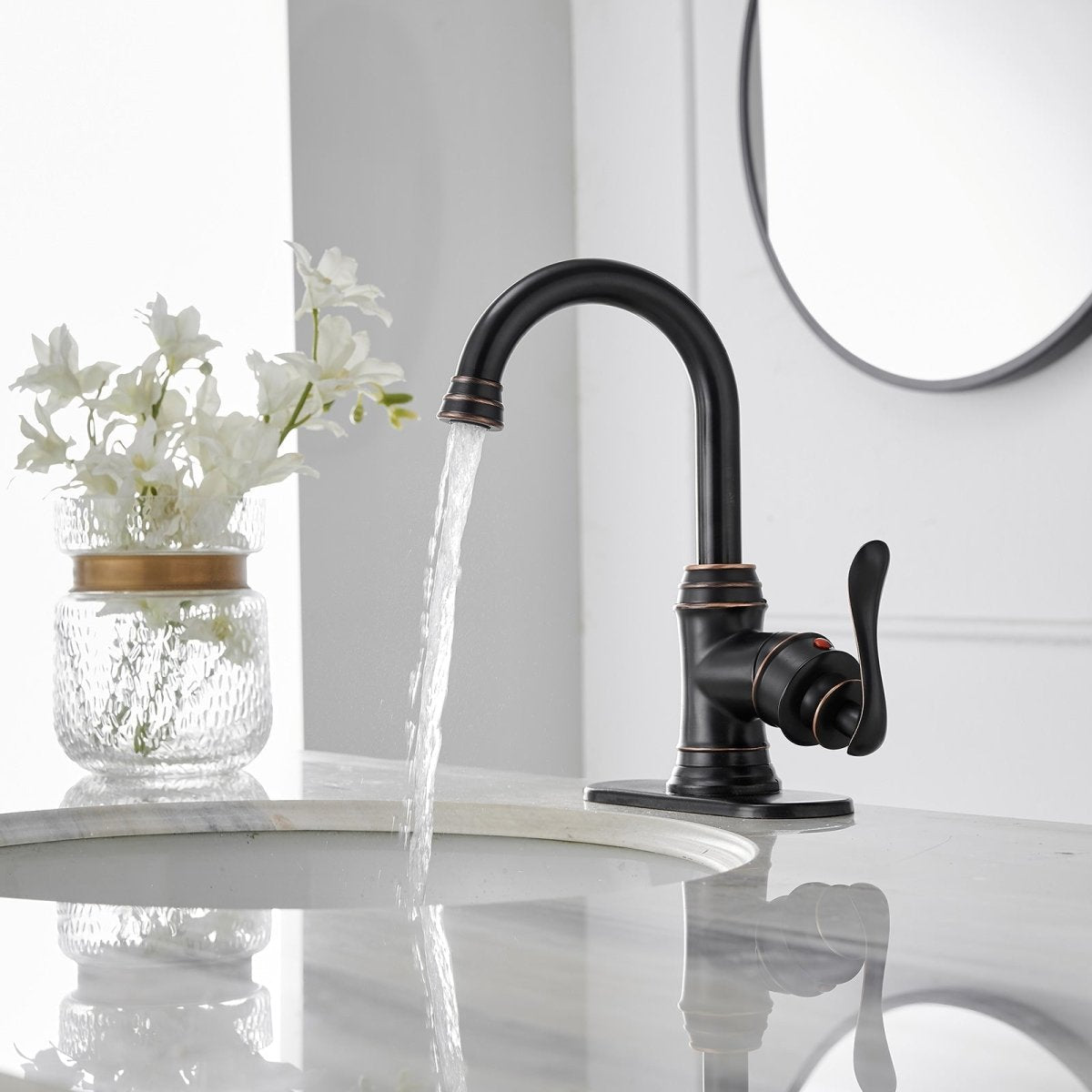 Single Hole Bathroom Faucet With Swivel Spout Bronze - buyfaucet.com