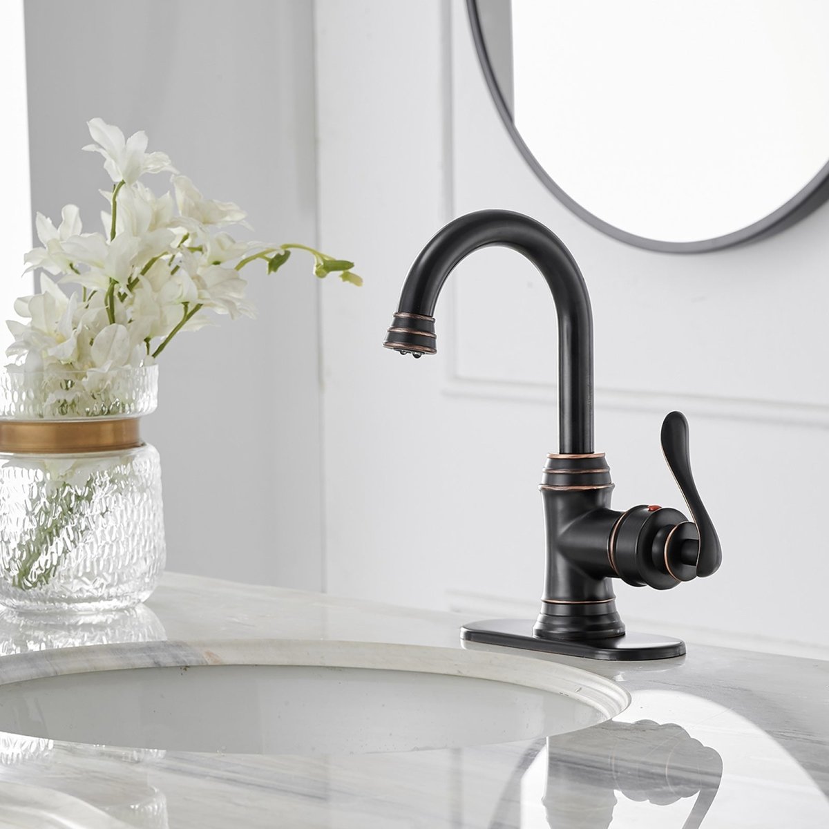 Single Hole Bathroom Faucet With Swivel Spout Bronze - buyfaucet.com