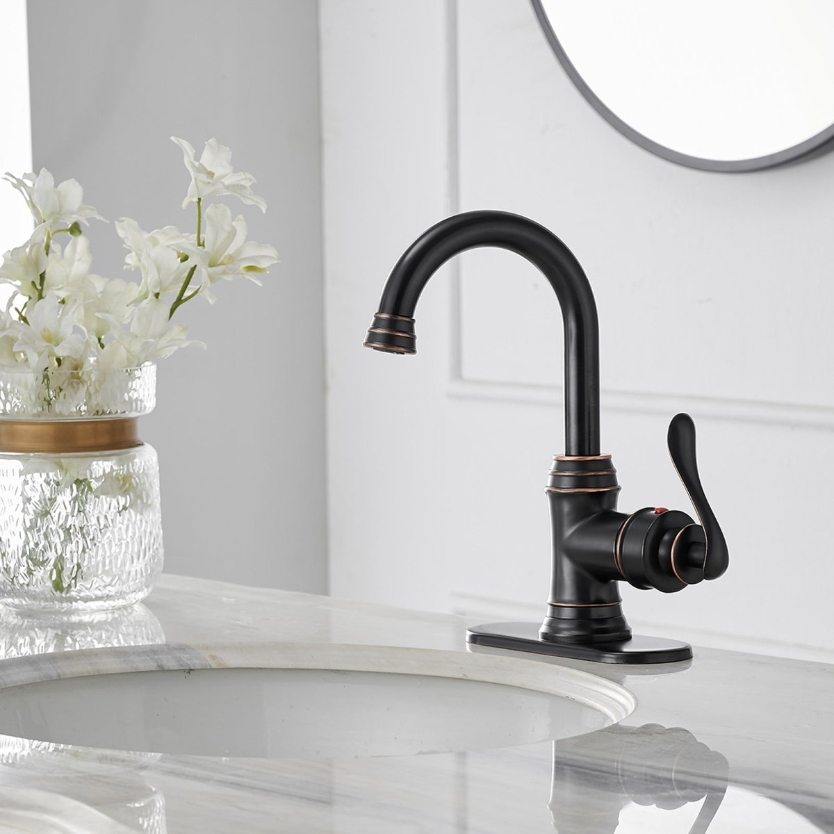 Single Hole Bathroom Faucet With Swivel Spout Bronze - buyfaucet.com