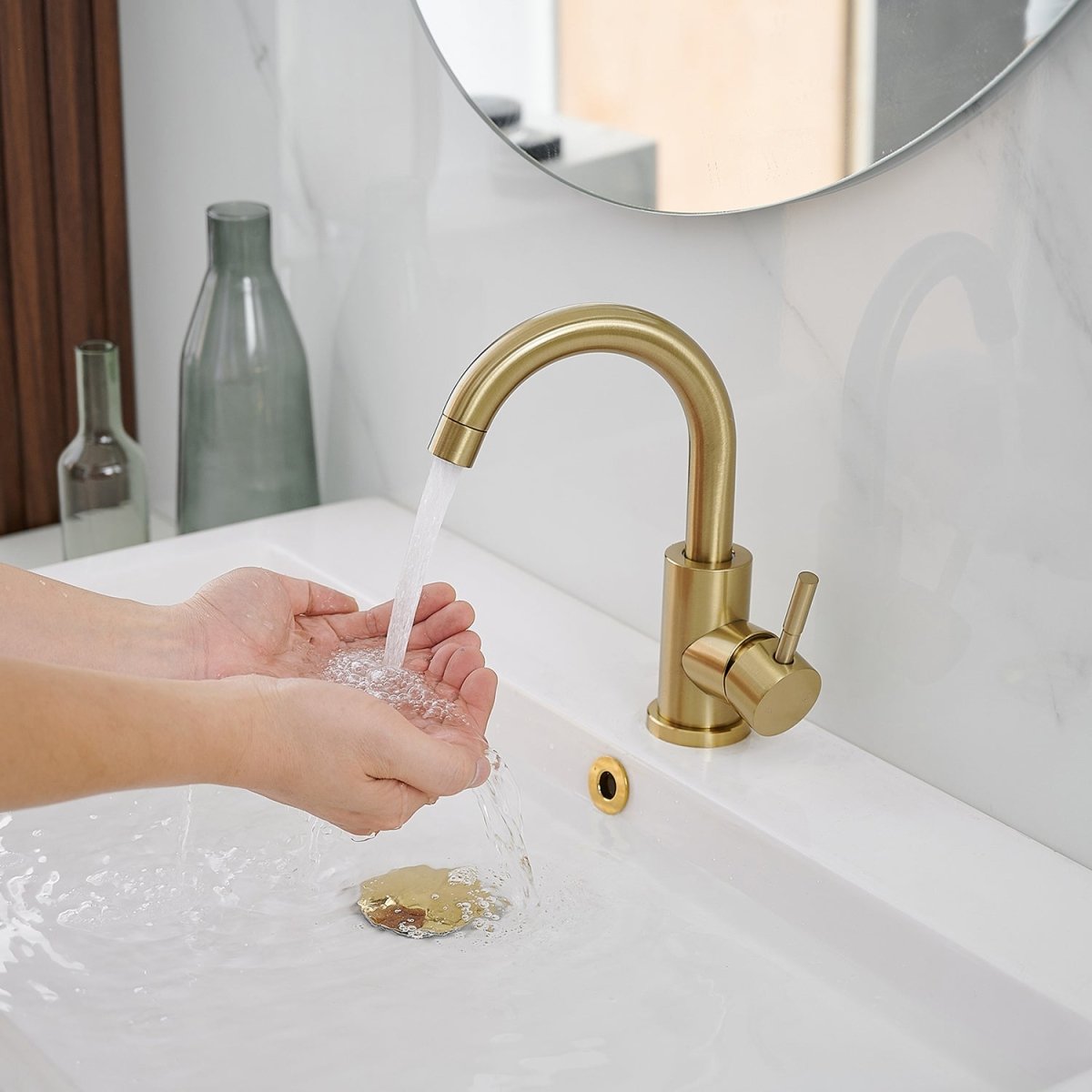 Single Hole Bathroom Faucet with Swivel Spout Brushed Gold - buyfaucet.com