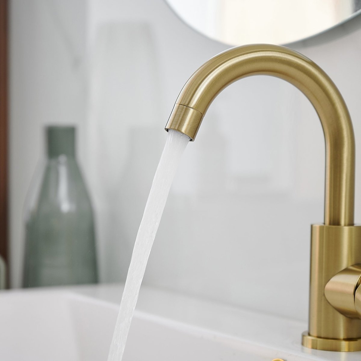 Single Hole Bathroom Faucet with Swivel Spout Brushed Gold - buyfaucet.com