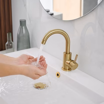 Single Hole Bathroom Faucet with Swivel Spout Brushed Gold - buyfaucet.com