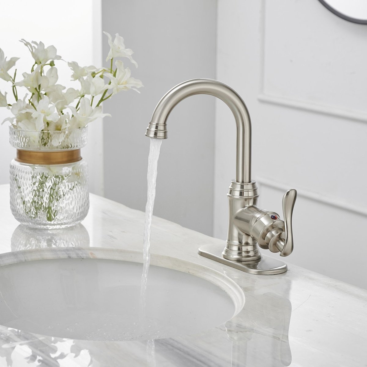 Single Hole Bathroom Faucet with Swivel Spout Brushed Nickel - buyfaucet.com