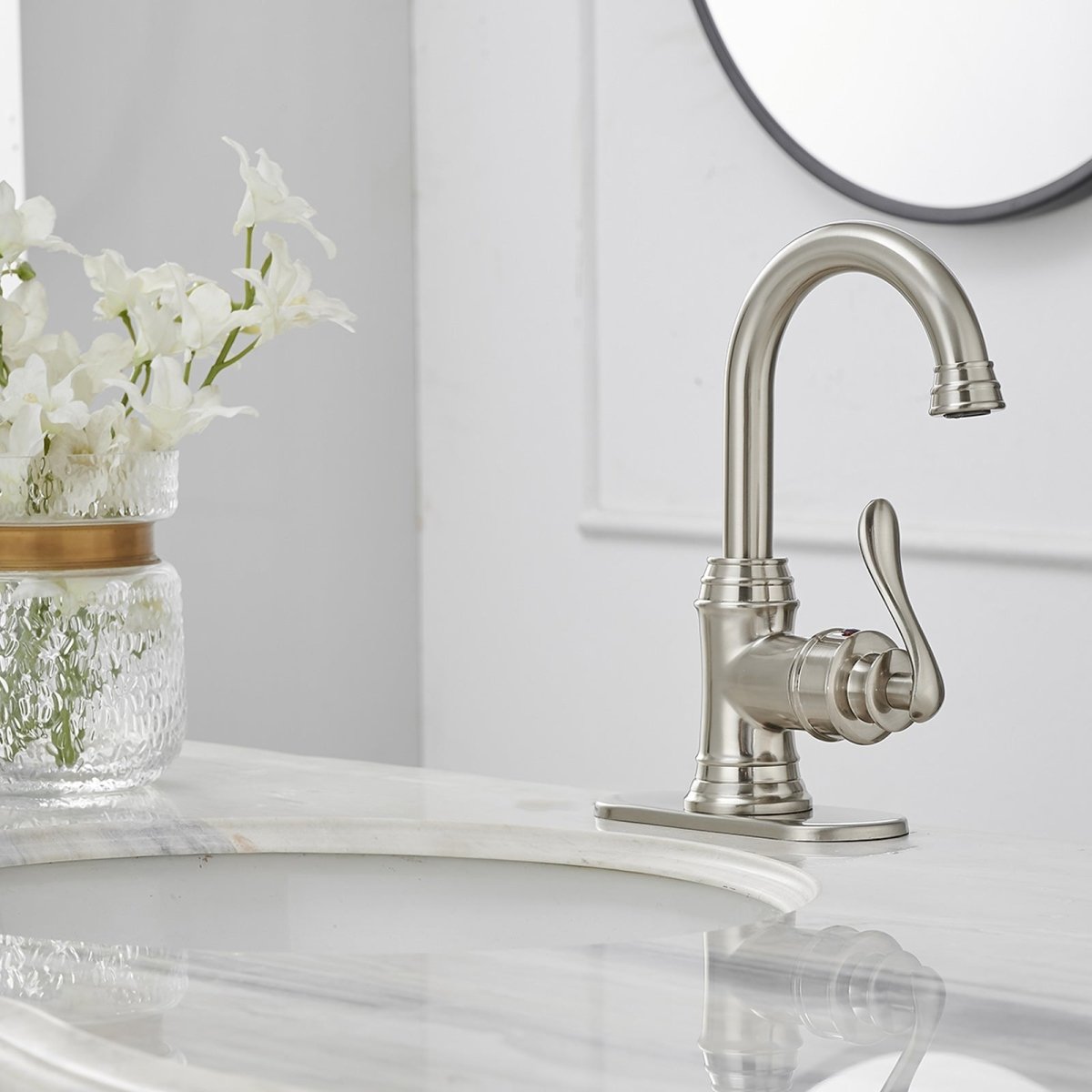 Single Hole Bathroom Faucet with Swivel Spout Brushed Nickel - buyfaucet.com