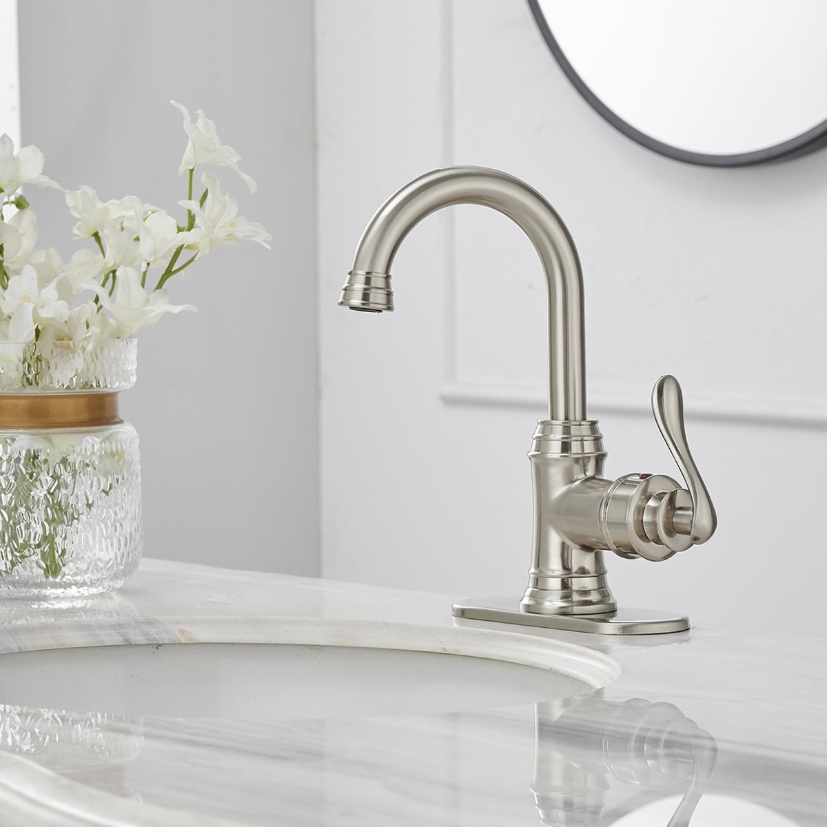 Single Hole Bathroom Faucet with Swivel Spout Brushed Nickel - buyfaucet.com