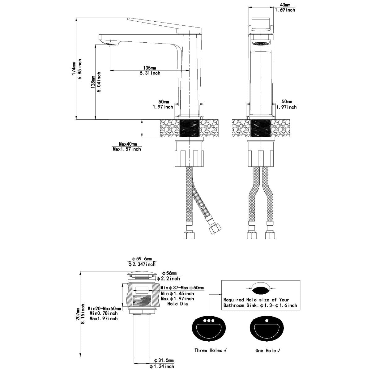 Single Hole Bathroom Sink Faucet with Pop Up Drain Black - buyfaucet.com