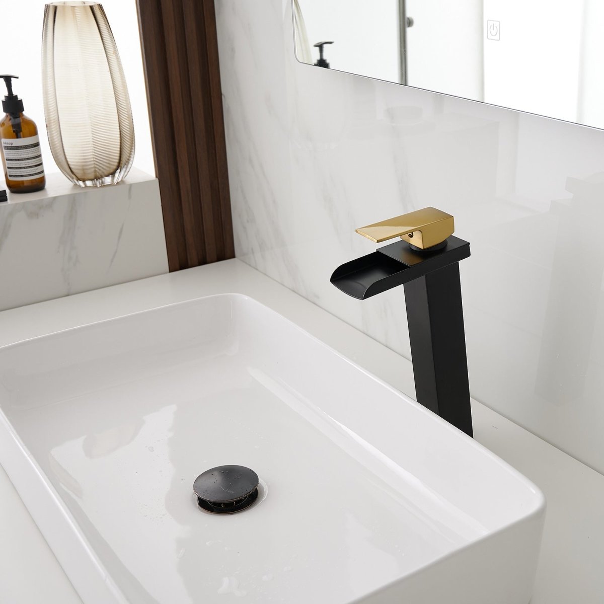 Single Hole Bathroom Sink Faucet with Supply Hose Black Gold - buyfaucet.com