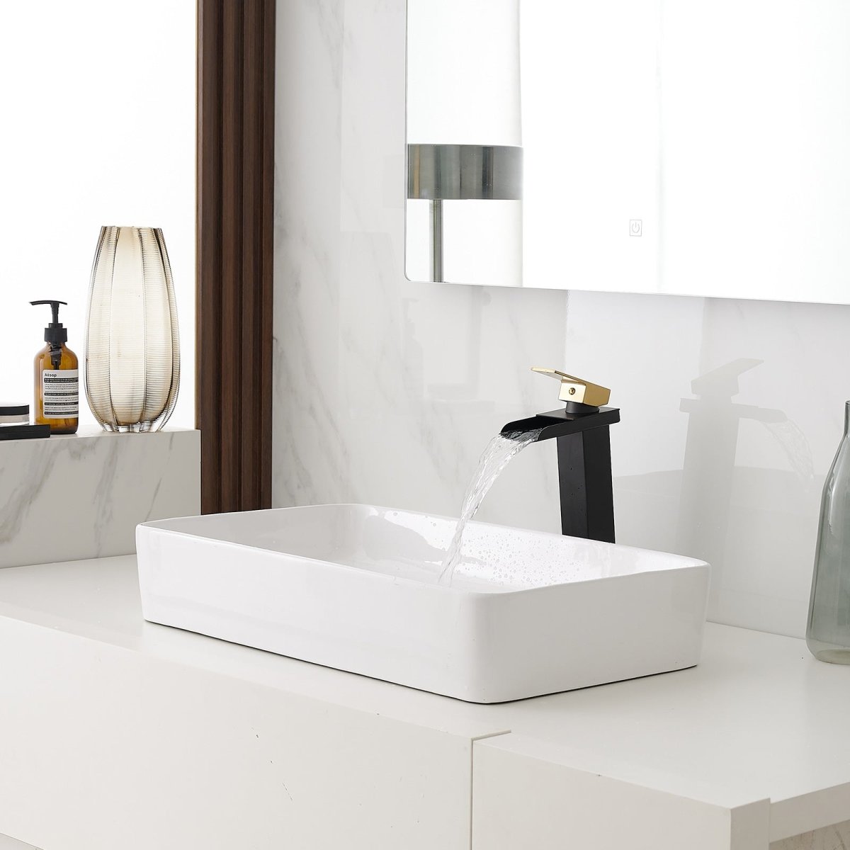 Single Hole Bathroom Sink Faucet with Supply Hose Black Gold - buyfaucet.com