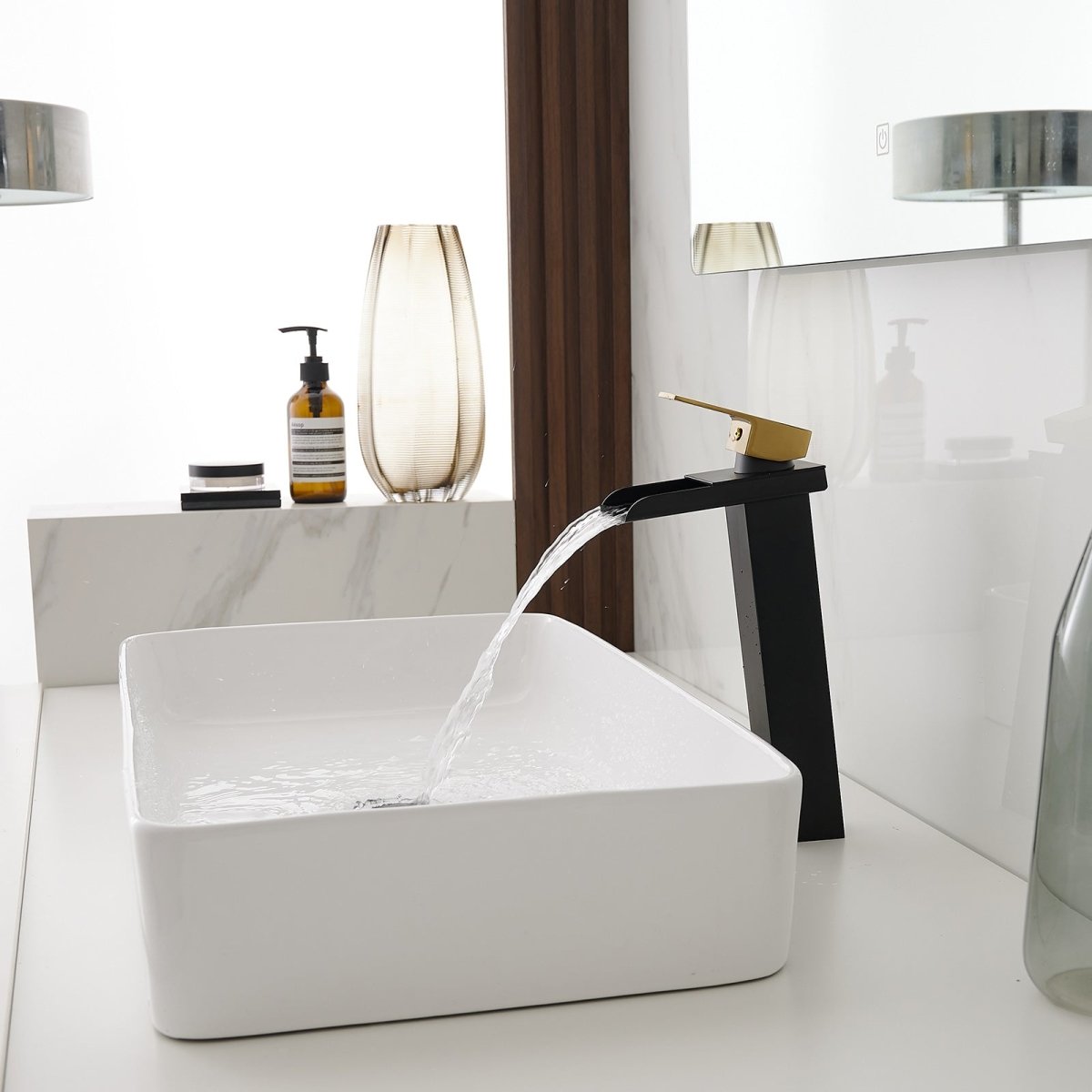 Single Hole Bathroom Sink Faucet with Supply Hose Black Gold - buyfaucet.com