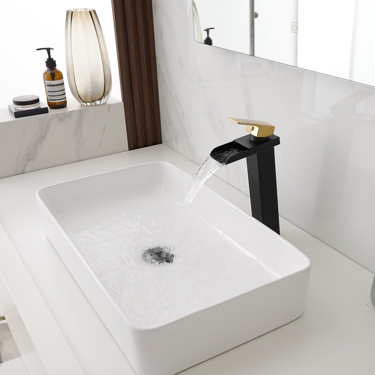 Single Hole Bathroom Sink Faucet with Supply Hose Black Gold - buyfaucet.com