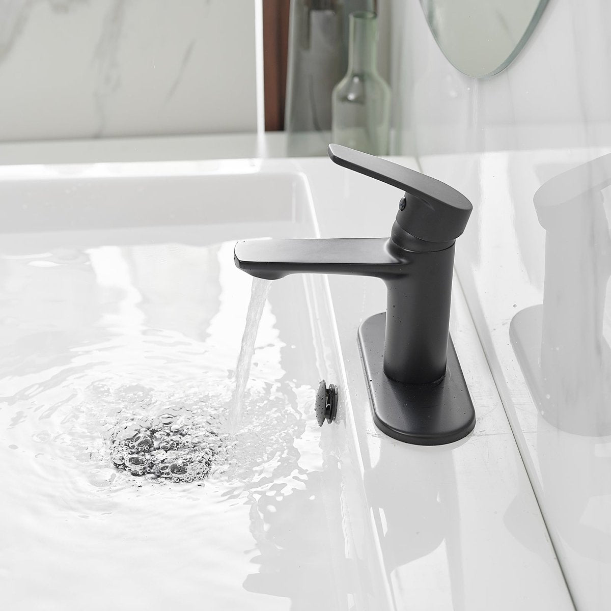 Single Hole Commercial Bathroom Sink Faucet with Drain Black - buyfaucet.com