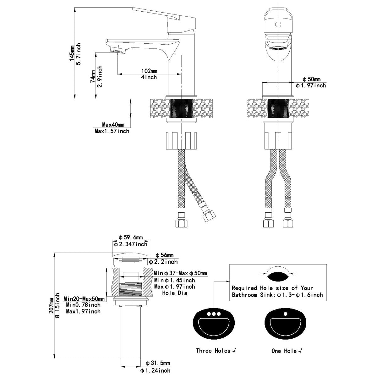 Single Hole Commercial Bathroom Sink Faucet with Drain Black - buyfaucet.com
