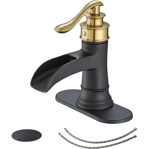 Single Hole Single Handle Bathroom Faucet Black and Gold-1 - buyfaucet.com