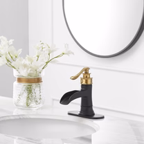 Single Hole Single Handle Bathroom Faucet Black and Gold-1 - buyfaucet.com