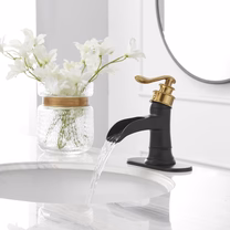 Single Hole Single Handle Bathroom Faucet Black and Gold-1 - buyfaucet.com