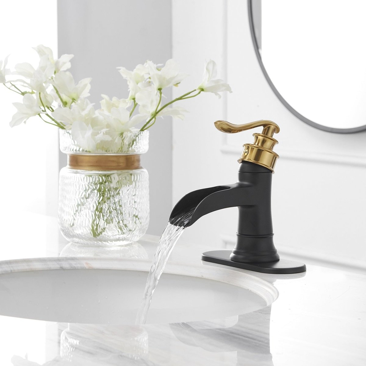Single Hole Single Handle Bathroom Faucet Black and Gold - buyfaucet.com