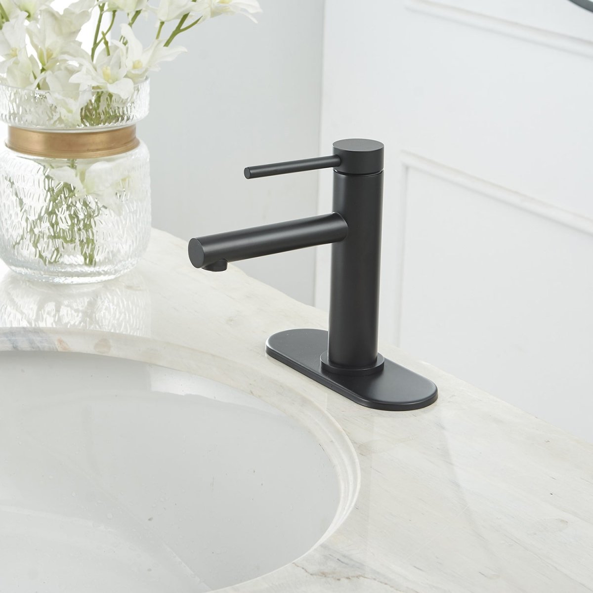 Single Hole Single-Handle Bathroom Faucet in Matte Black - buyfaucet.com