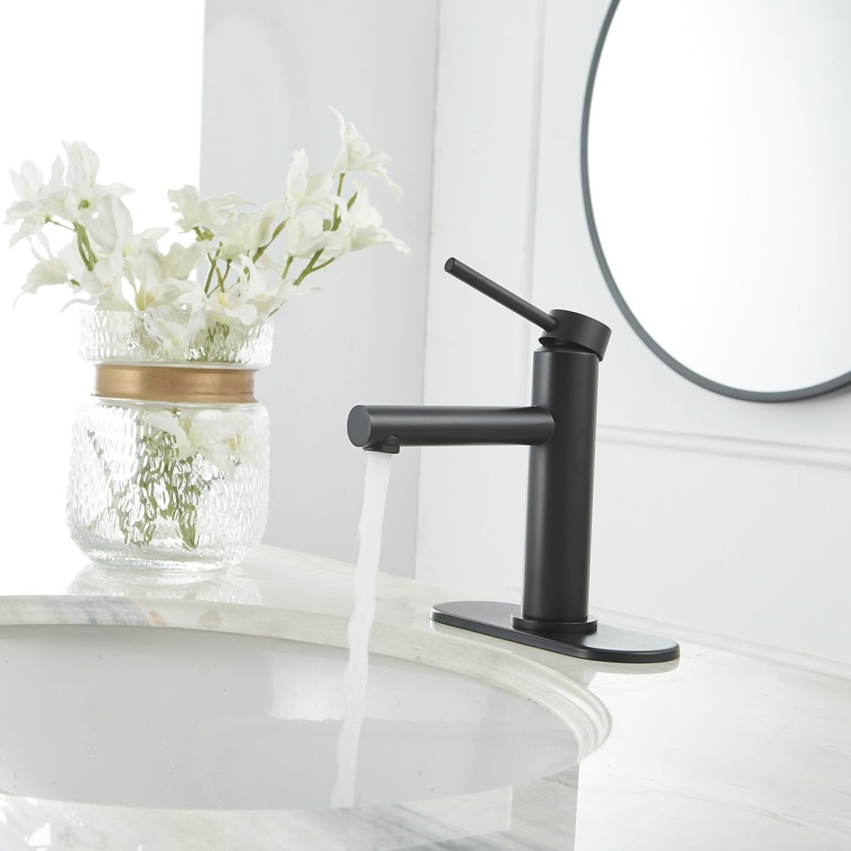 Single Hole Single-Handle Bathroom Faucet in Matte Black - buyfaucet.com