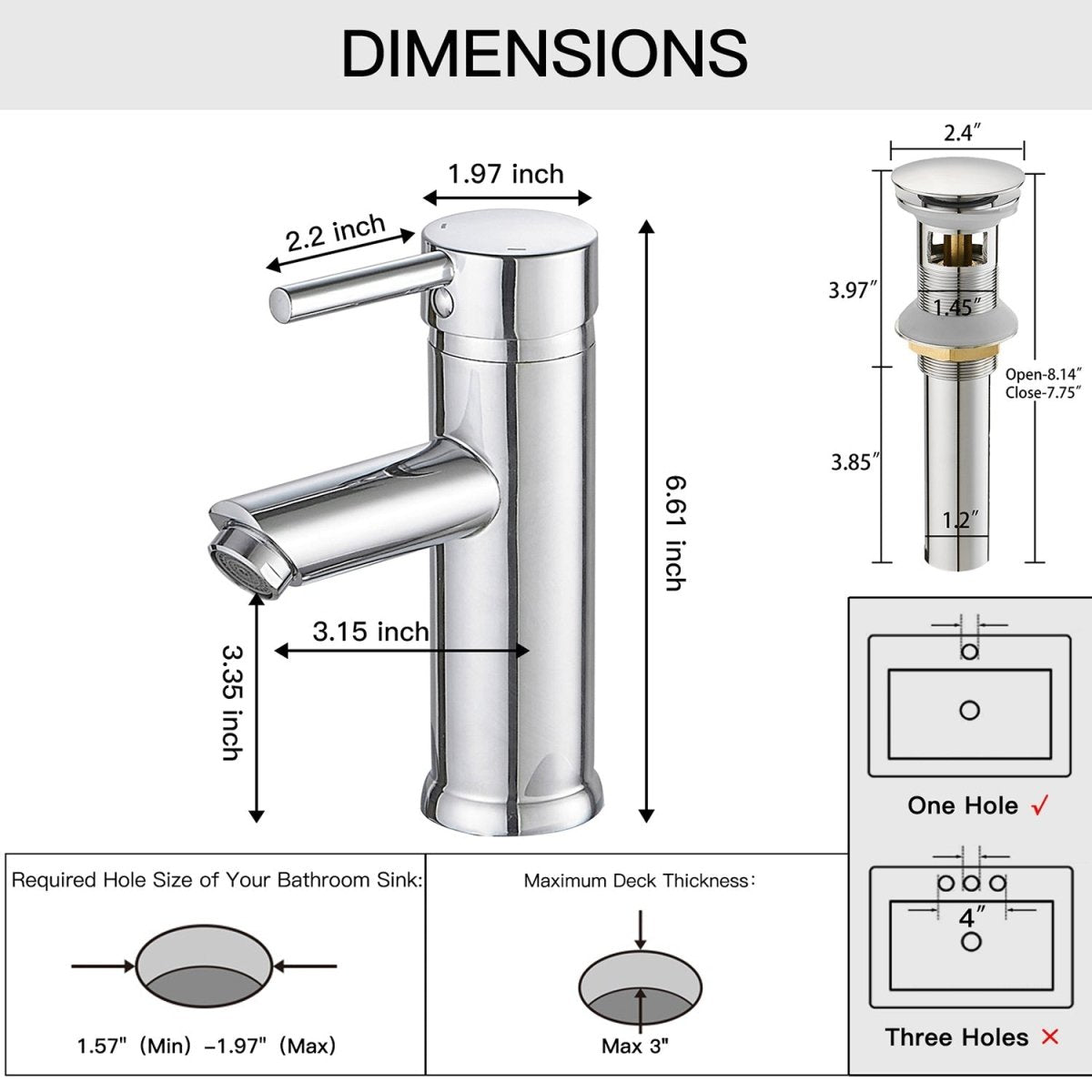 Single Hole Single Handle Bathroom Faucet in Polished Chrome - buyfaucet.com