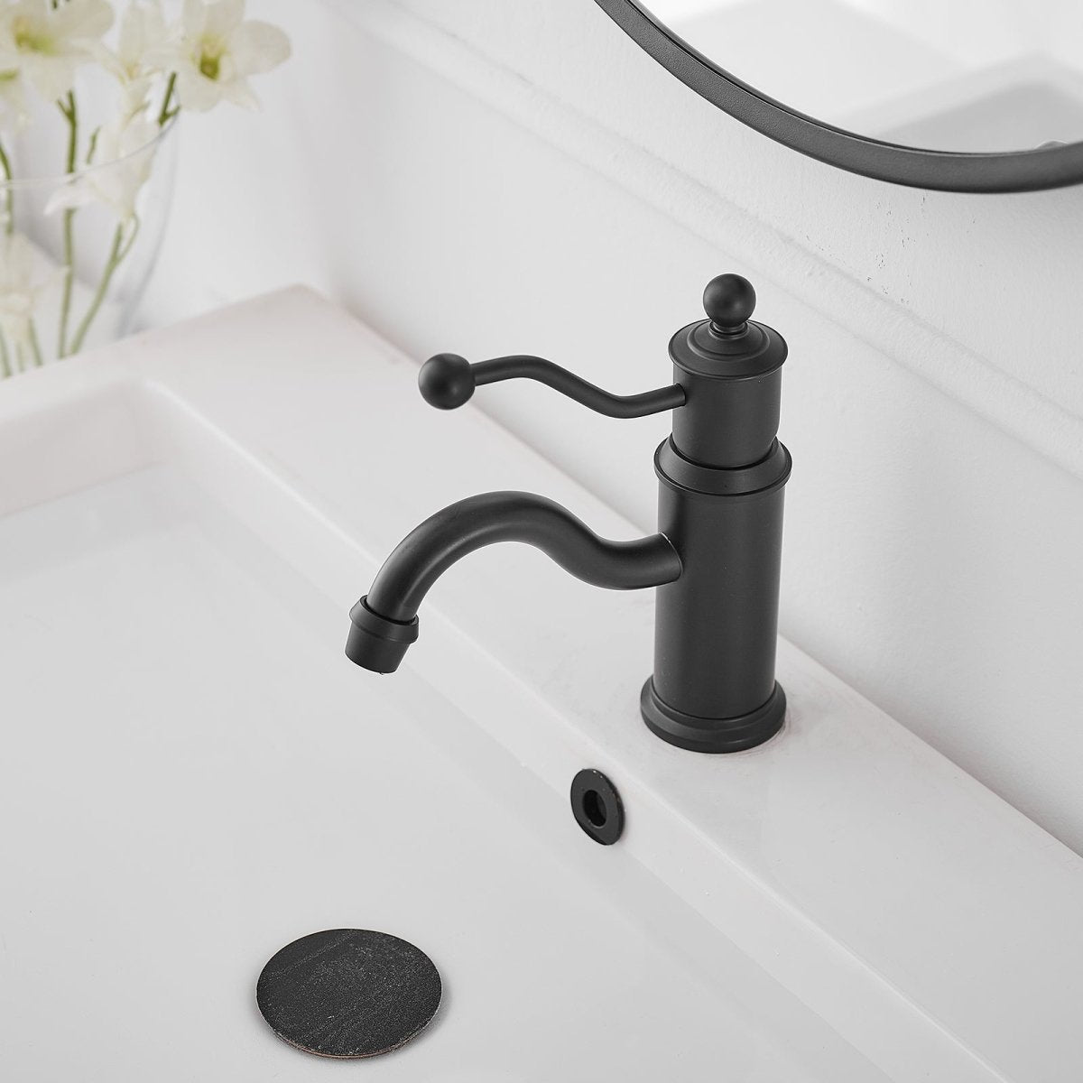 Single Hole Single-Handle Bathroom Faucet Matte Black - buyfaucet.com