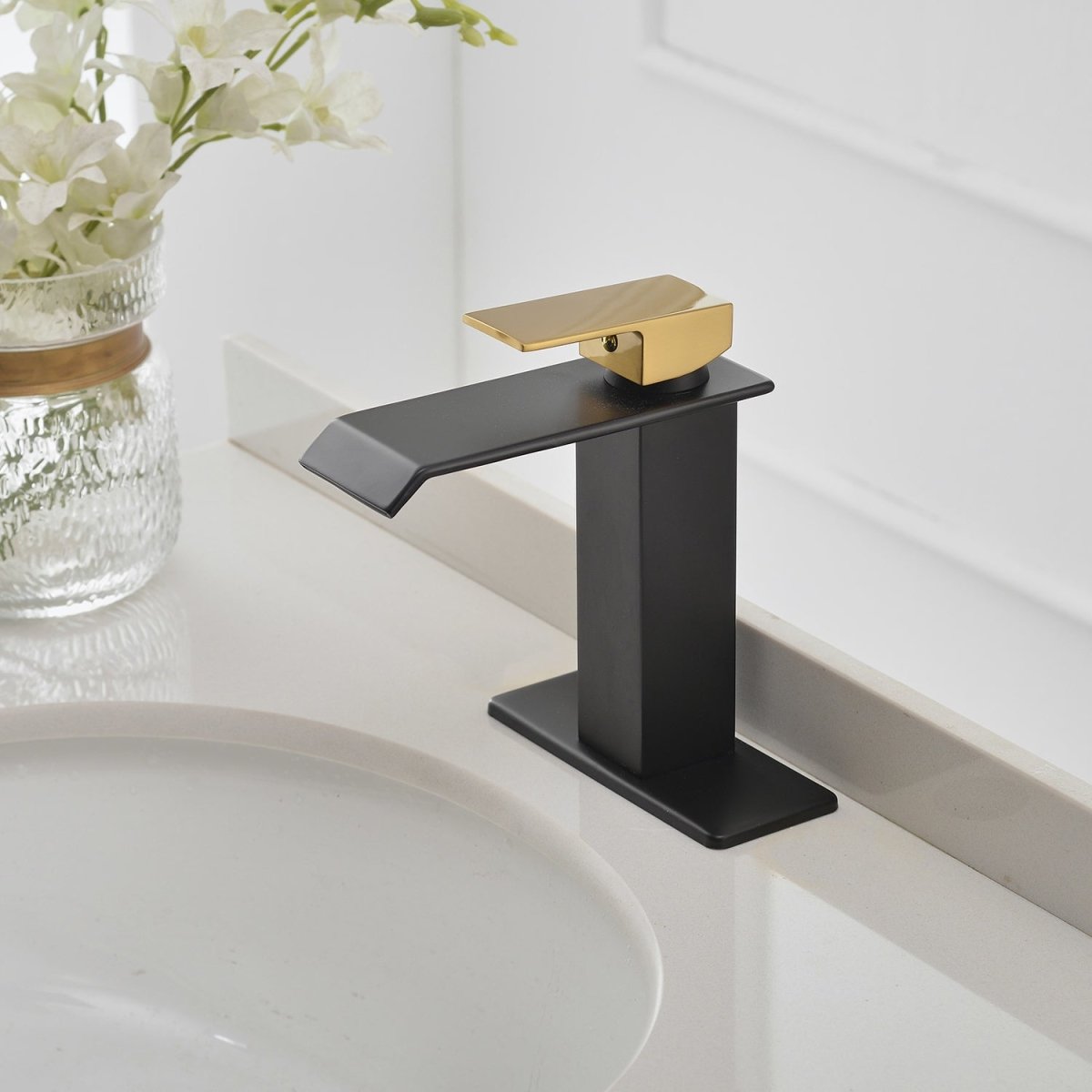 Single Hole Single-Handle Bathroom Faucet Matte Black & Gold - buyfaucet.com