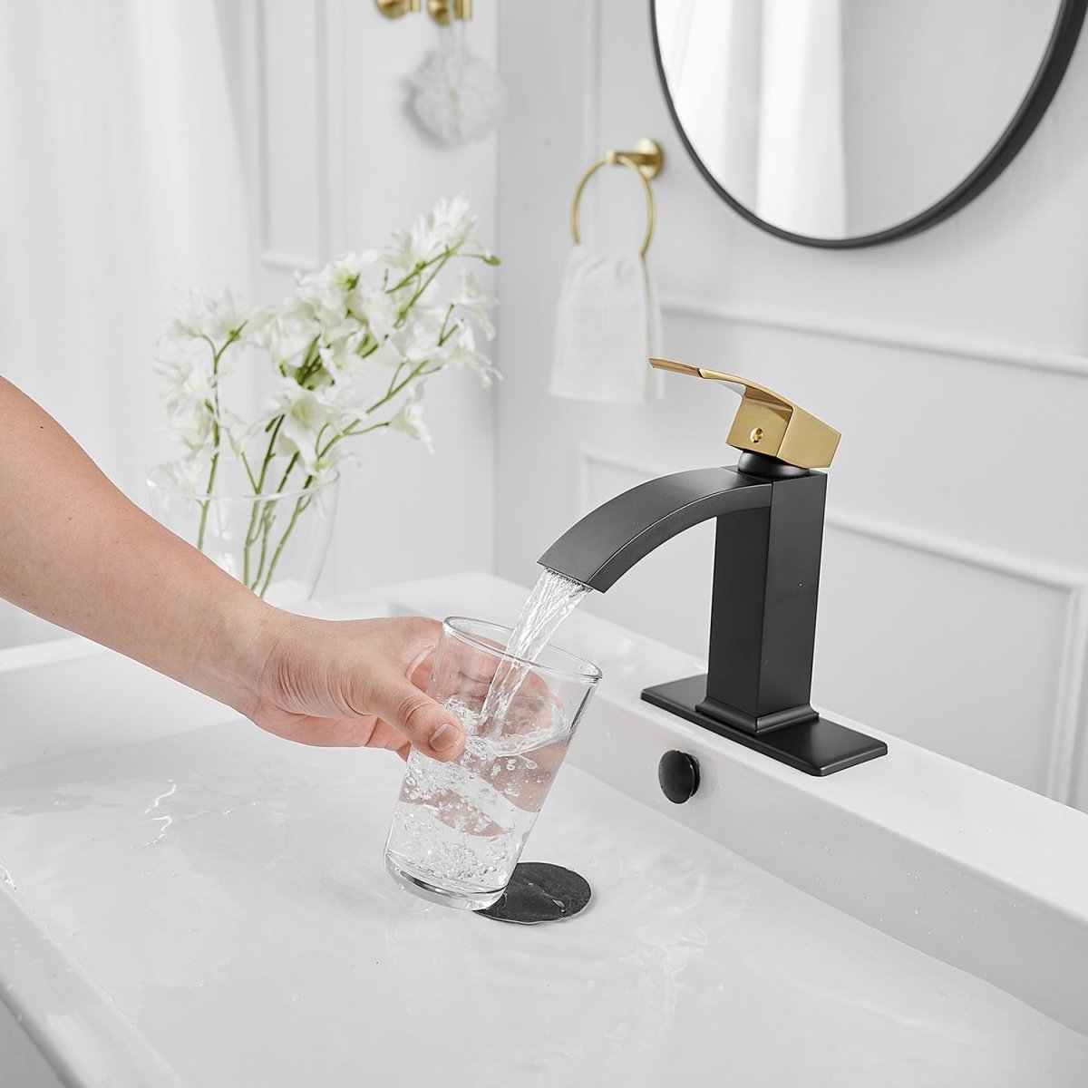 Single Hole Single Handle Bathroom Sink Faucet Gold & Black - buyfaucet.com