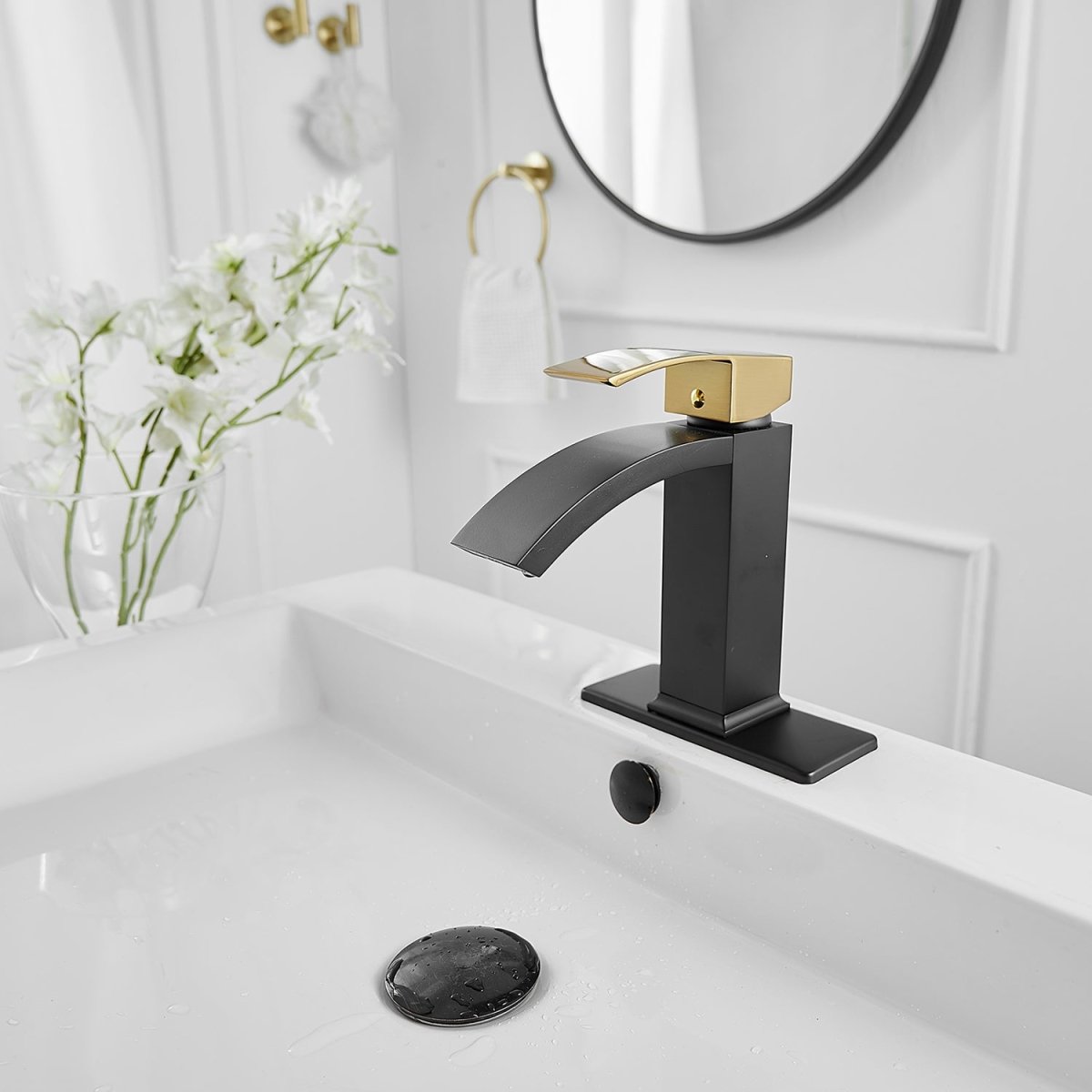 Single Hole Single Handle Bathroom Sink Faucet Gold & Black - buyfaucet.com