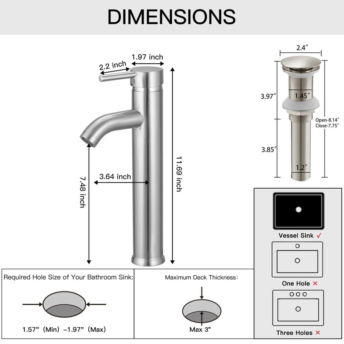 Single Hole Single Handle Bathroom Sink Vessel Faucet Nickel - buyfaucet.com