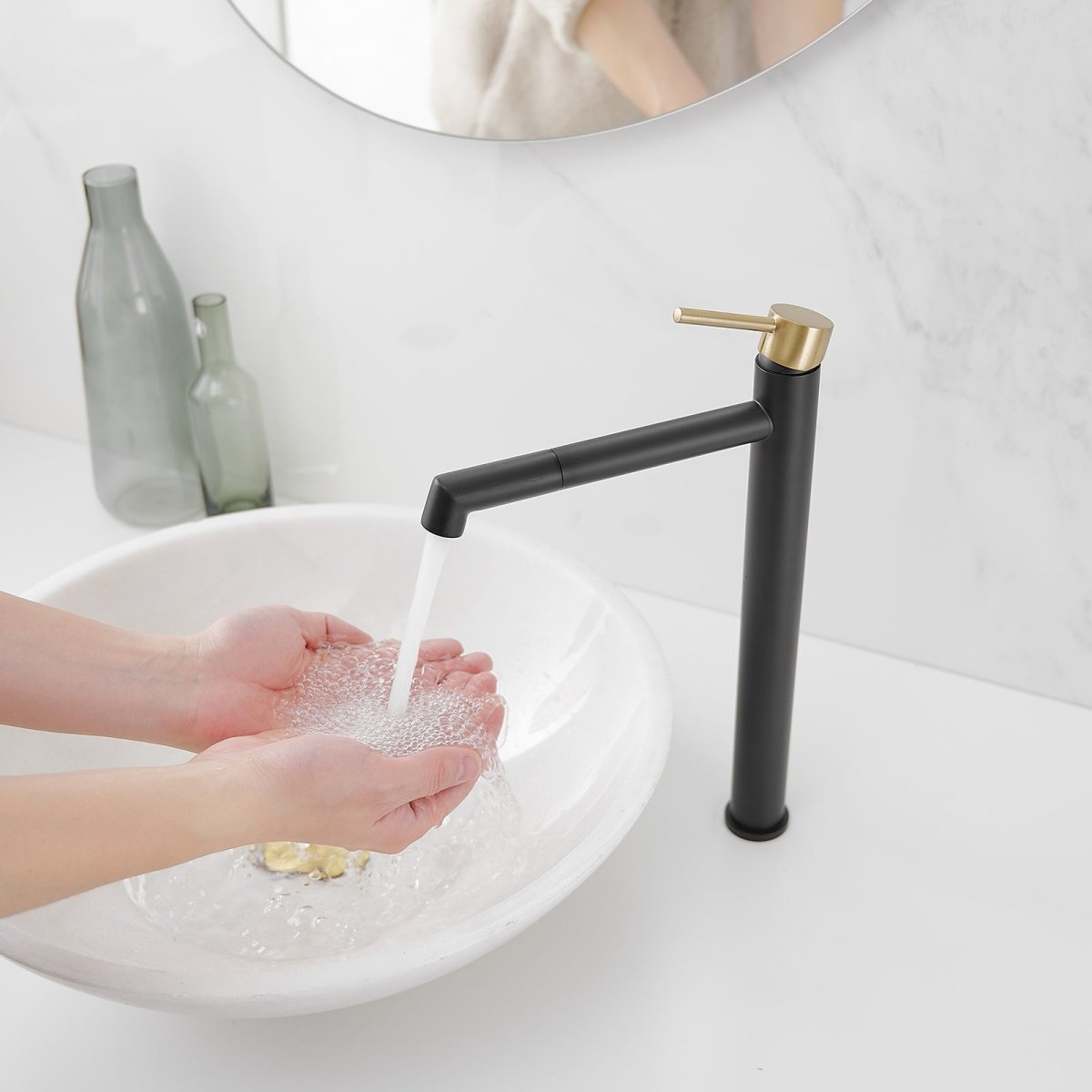 Single Hole Single Handle Bathroom Vessel Faucet Black Gold - buyfaucet.com