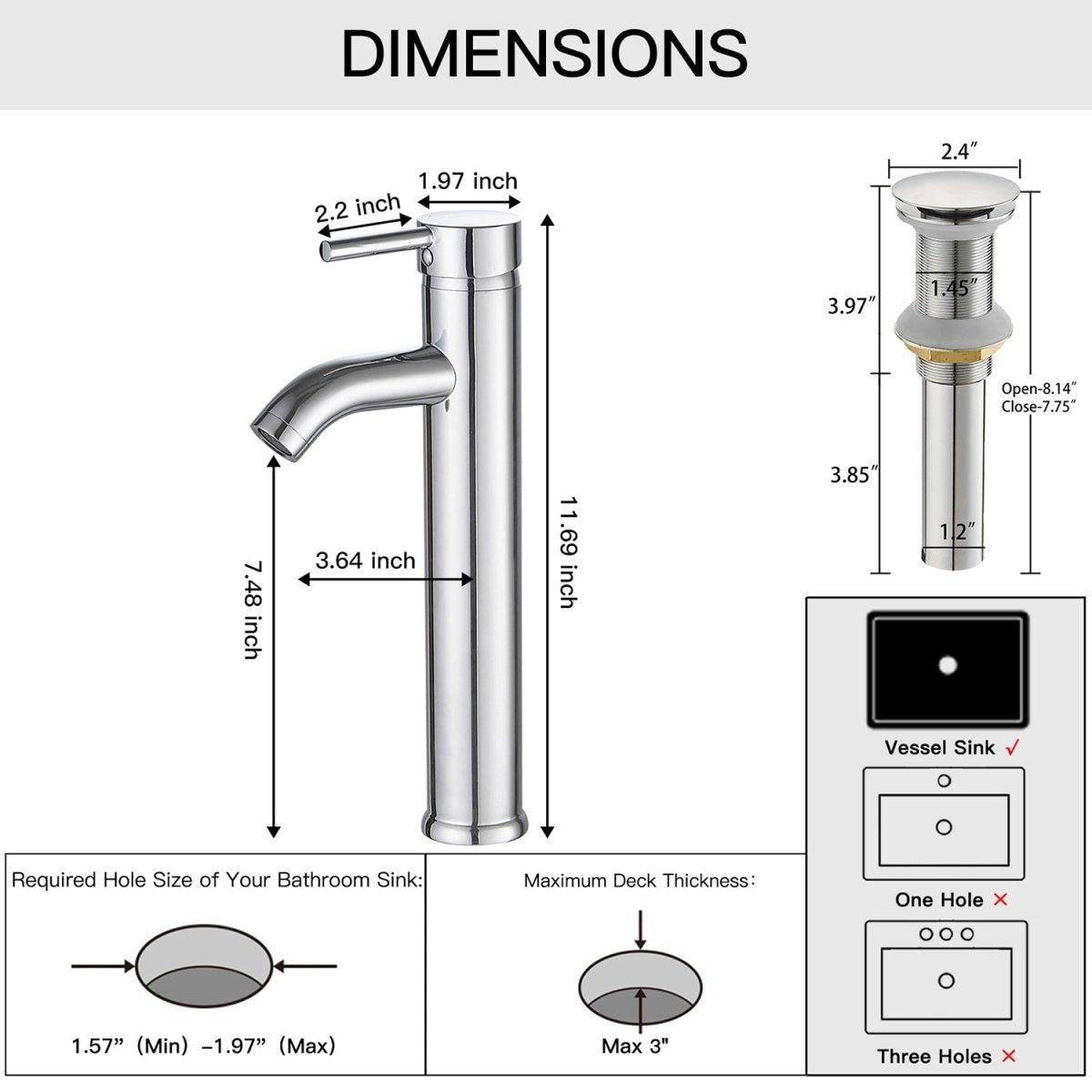 Single Hole Single Handle Bathroom Vessel Sink Faucet Chrome - buyfaucet.com