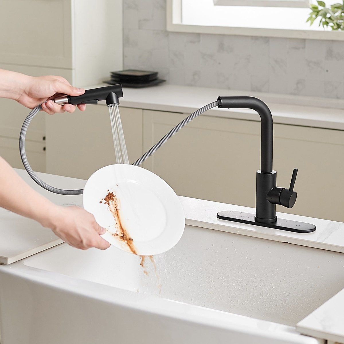 Single Hole Single-Handle Pull out Kitchen Faucet Black - buyfaucet.com