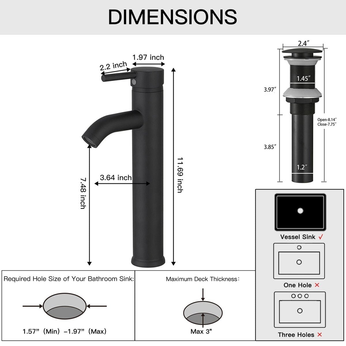 Single Hole Single Handle Vessel Sink Bathroom Faucet Black - buyfaucet.com