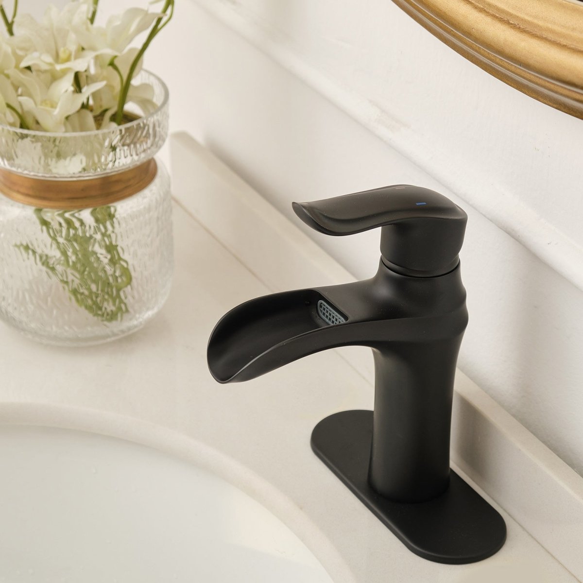 Single Hole Single Handle Waterfall Bathroom Faucet Matte Black - buyfaucet.com
