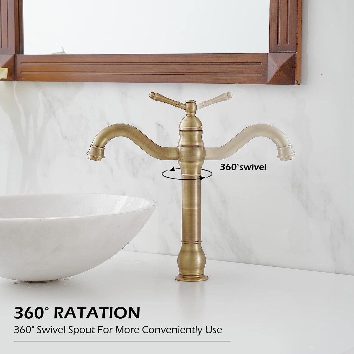 Single Hole Sink Faucet with 360-degree Swivel Spout Antique Brass - buyfaucet.com