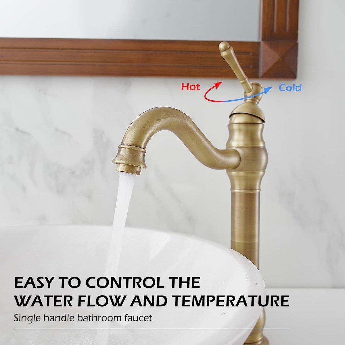 Single Hole Sink Faucet with 360-degree Swivel Spout Antique Brass - buyfaucet.com