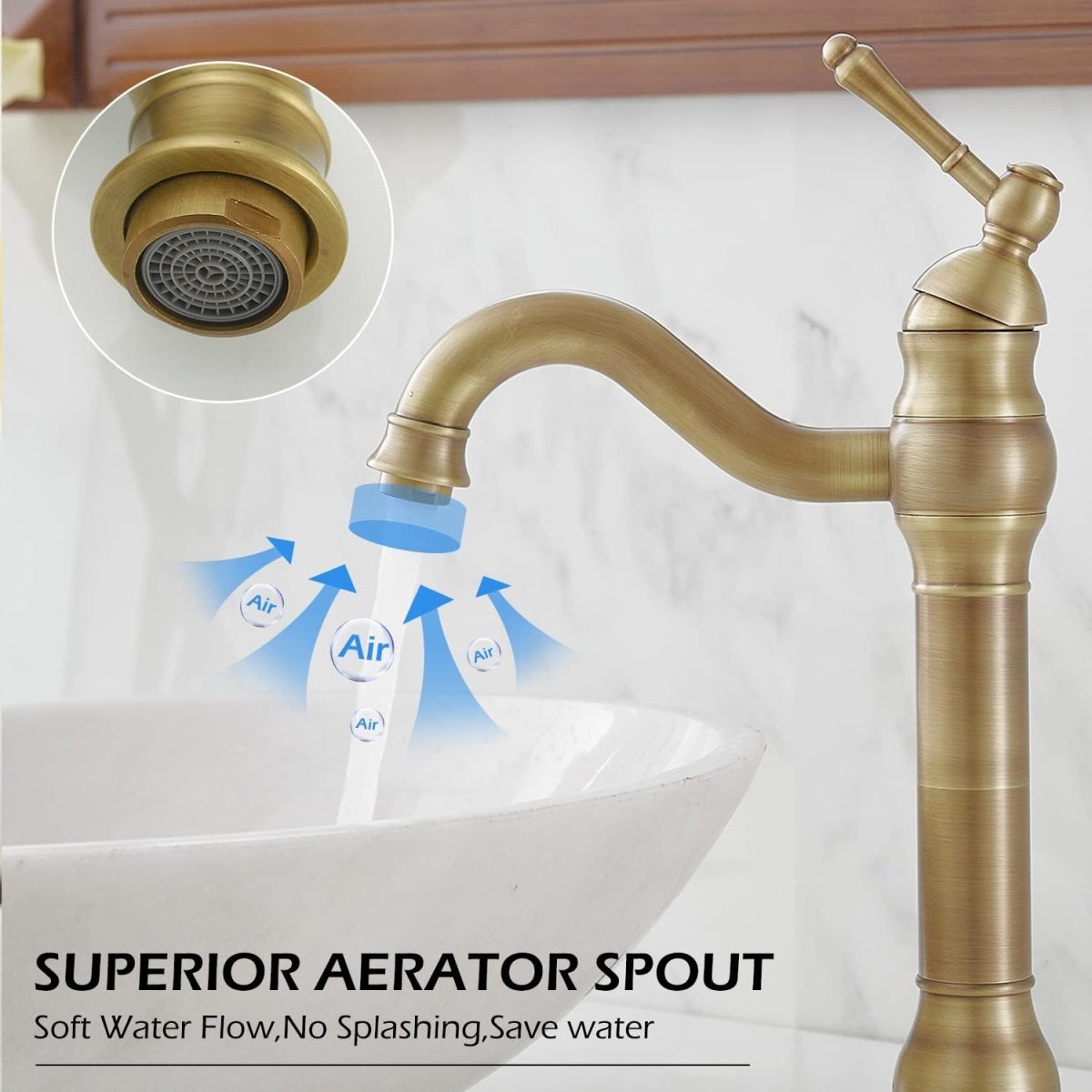 Single Hole Sink Faucet with 360-degree Swivel Spout Antique Brass - buyfaucet.com