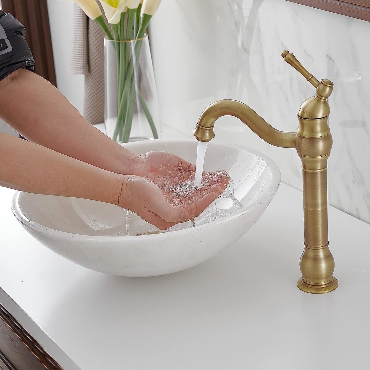 Single Hole Sink Faucet with 360-degree Swivel Spout Antique Brass - buyfaucet.com