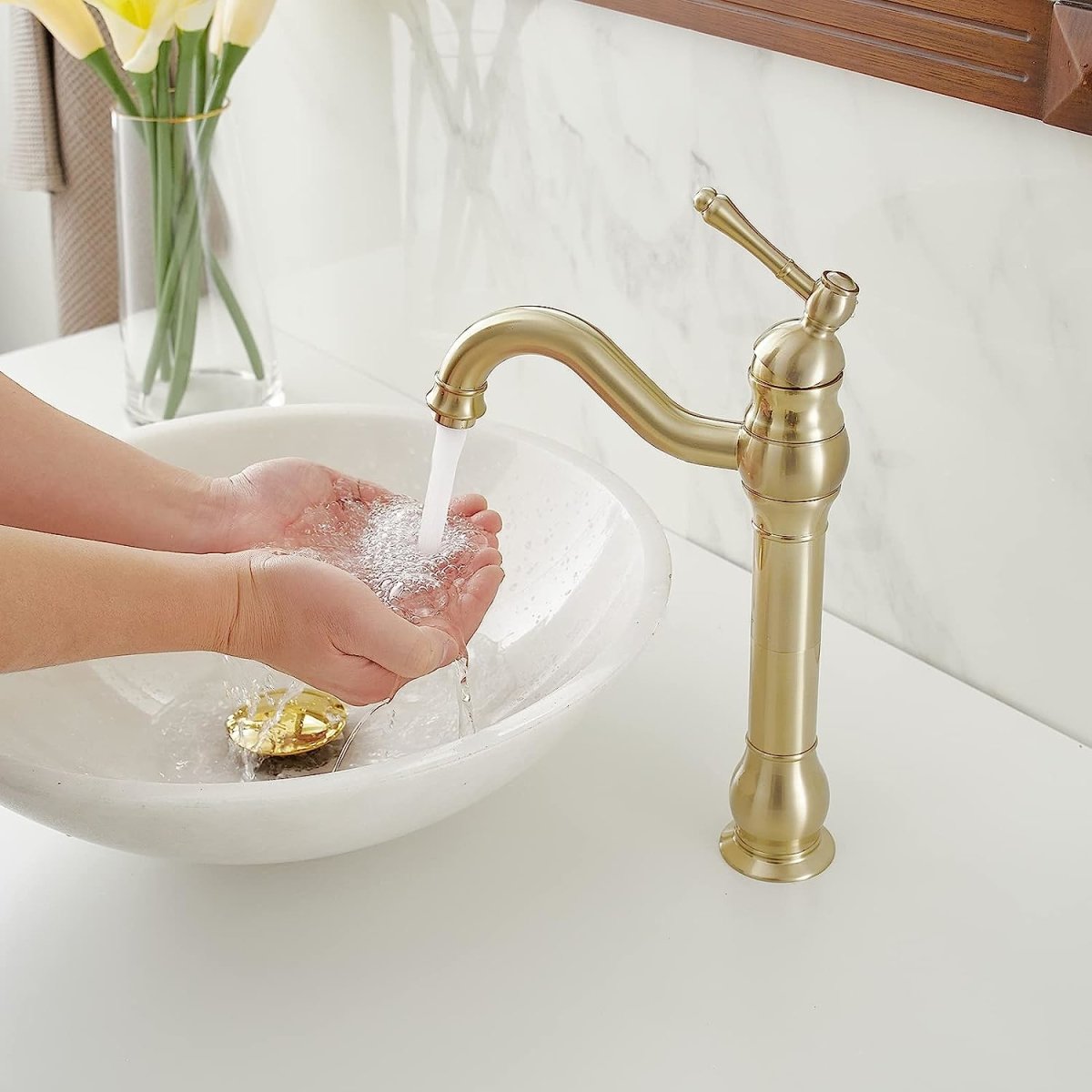 Single Hole Sink Faucet with 360-degree Swivel Spout Brushed Gold - buyfaucet.com