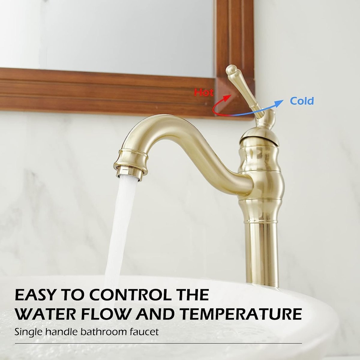 Single Hole Sink Faucet with 360-degree Swivel Spout Brushed Gold - buyfaucet.com