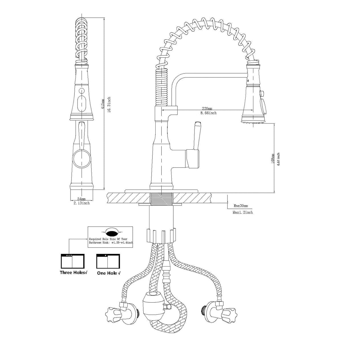 Single-Hole Sprayer 3 Spray Kitchen Faucet Black - buyfaucet.com