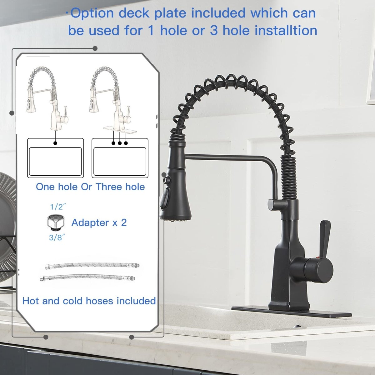 Single-Hole Sprayer 3 Spray Kitchen Faucet Black - buyfaucet.com