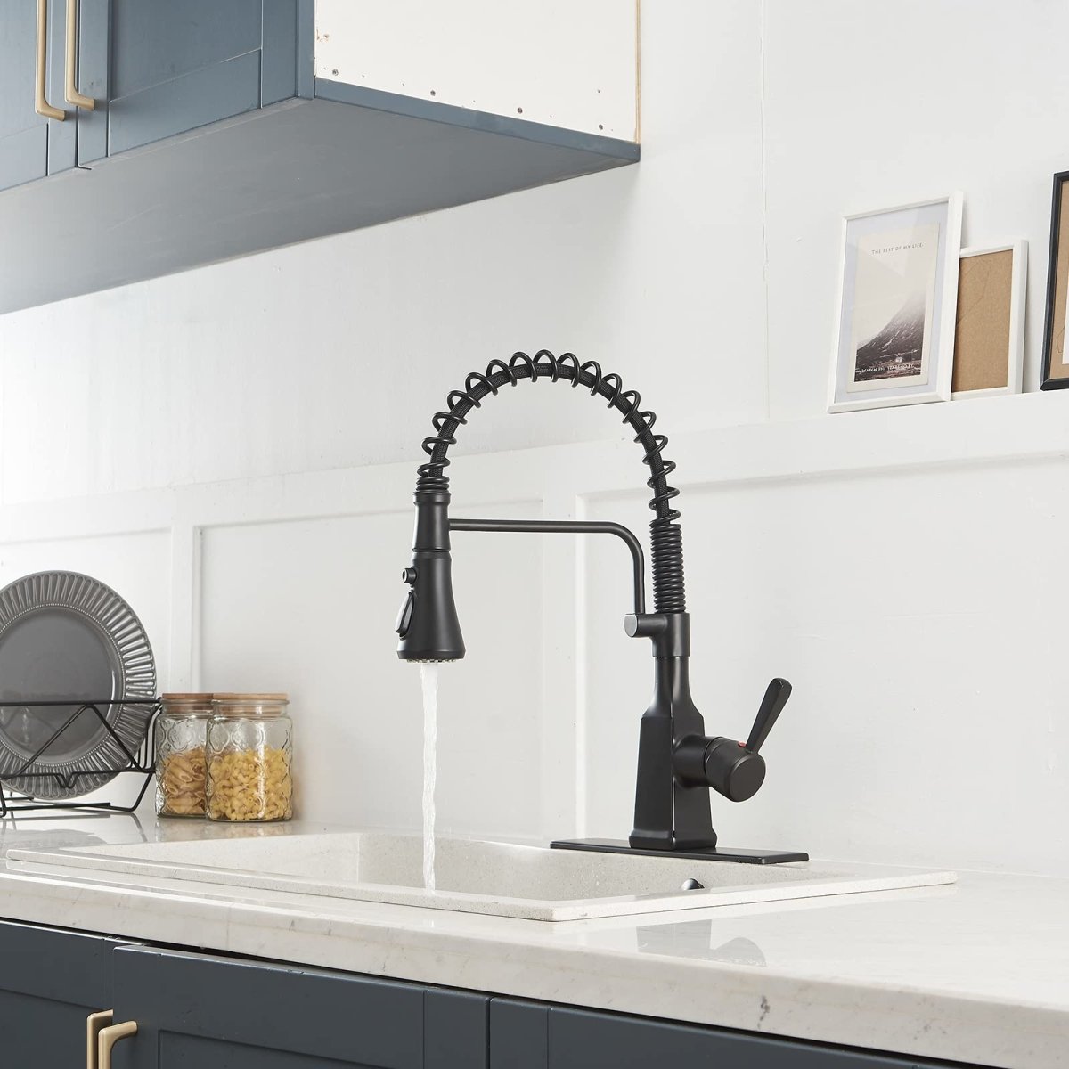Single-Hole Sprayer 3 Spray Kitchen Faucet Black - buyfaucet.com