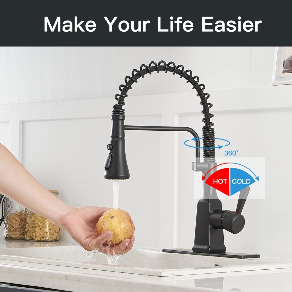 Single-Hole Sprayer 3 Spray Kitchen Faucet Black - buyfaucet.com