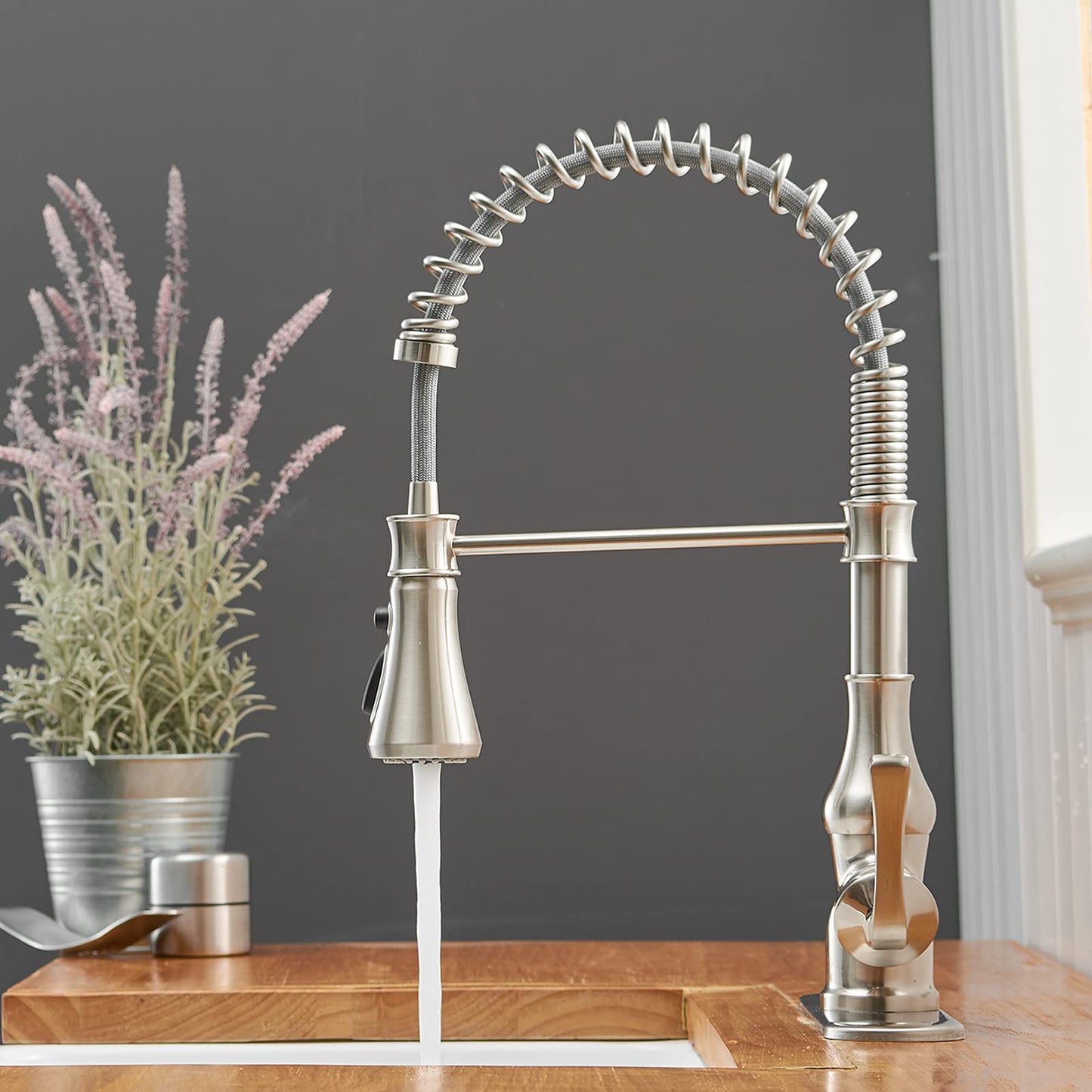 Single-Hole Sprayer 3 Spray Kitchen Faucet Brushed Nickel - buyfaucet.com