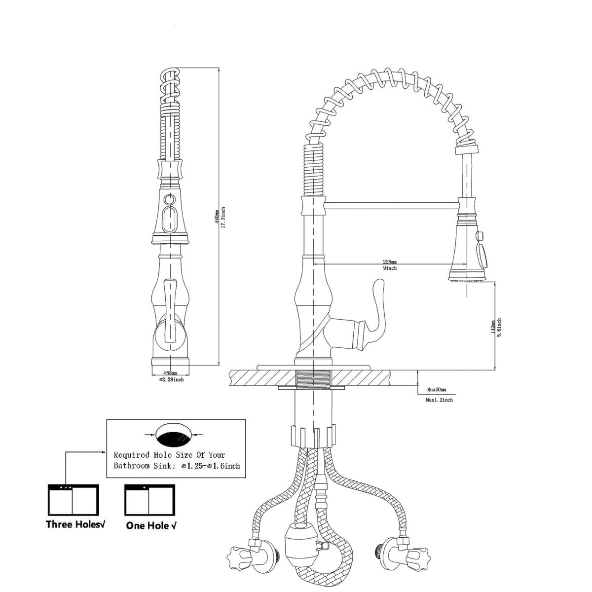 Single-Hole Sprayer 3 Spray Kitchen Faucet Brushed Nickel - buyfaucet.com